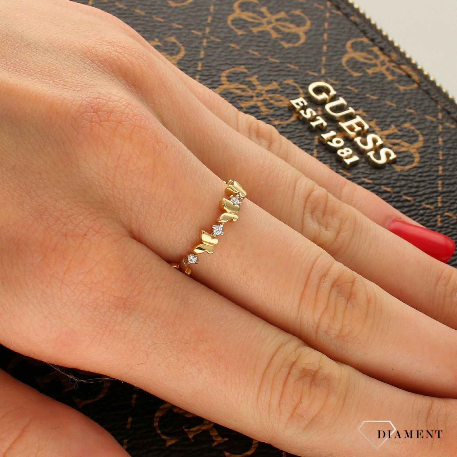 Złoty pierścionek 585 'Motylki z cyrkoniami' PI 5946. Złoty pierścionek motylki. Złoty pierścionek dla.jpg